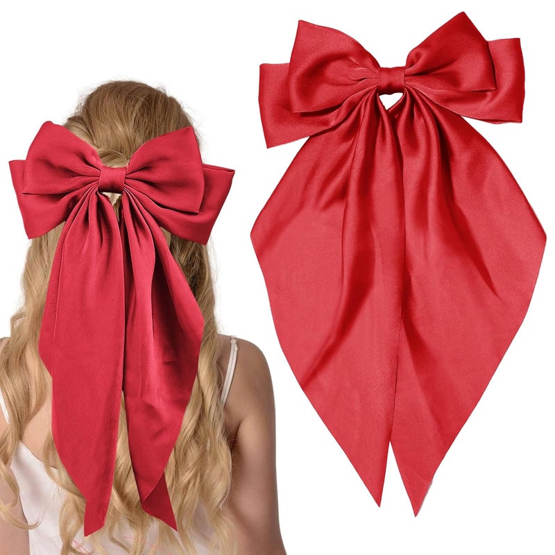 illpta Large Red Satin Hair Bows, Clips, and Barrettes - Hair Accessories for Women, Christmas Gift - Image 1